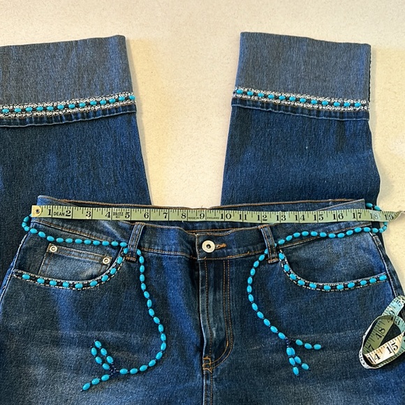 DH2 by Diane Gilman Embellished Beaded Belted Cuffed Jeans 14P 💙🩵 STUNNING! - Picture 11 of 15